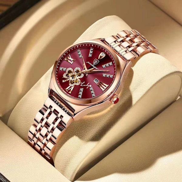 POEDAGAR Klokke Mote Luksus Burgunder Kvarts Klokker Vanntett Rustfritt Stål Flekk Dame Armbåndsur Romantisk Kjæreste Gave White(.431)