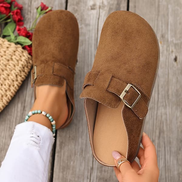 Dame brune fløjl runde tå mule hjemmesko bred pasform skridsikker EU 37 Light Brown