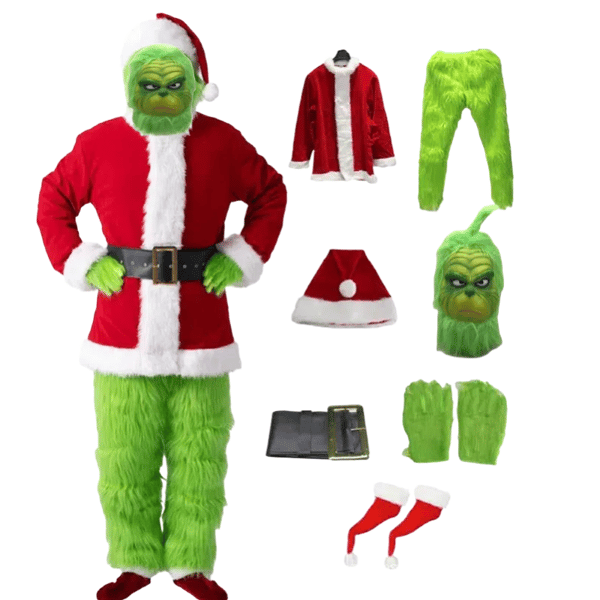 Grinch julekostume til voksne - 7-delt sæt med maske