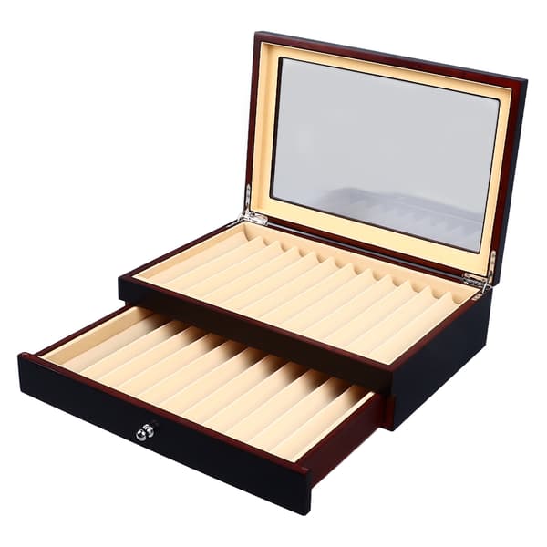 Pen Display Box 23 Slot Dobbeltlags Gennemsigtig Top Pen Samling Display Box til Jubilæer Bryllup Sort-FX-