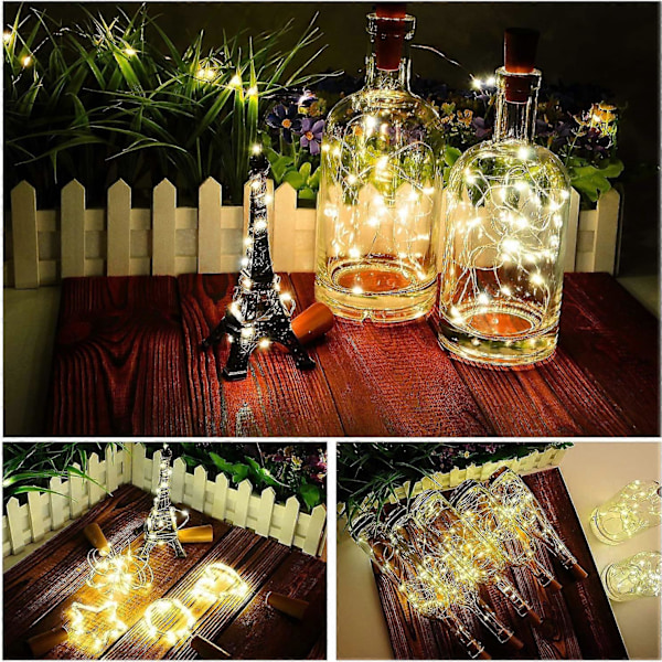 12 x 20 LED Flasklampor Kork med Batteri, Bröllopsdekoration, 2M Flasklampor{HH}