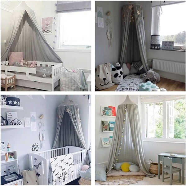 Barnsänghimmel rund kupol, chiffong halvsfärisk sängkappa, babymyggnät, prinsessa