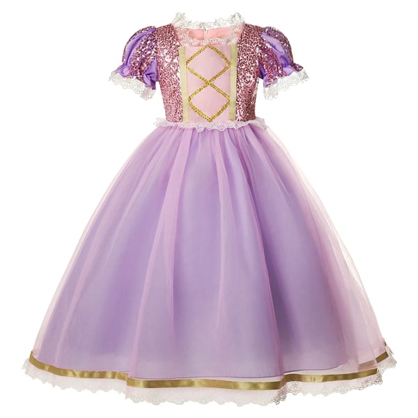 Rapunzelklänning för flickor, utklädningsklänning, fantasy, barnkalas, prinsesskostym, barn, halloween, lila paljetter, meshkläder Rapunzel B‘-UU- Rapunzel B 5-6T(Tag130)