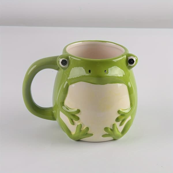 Handmålad keramikmugg med groda, 3D-djurkaffekopp för hem och kontor Green