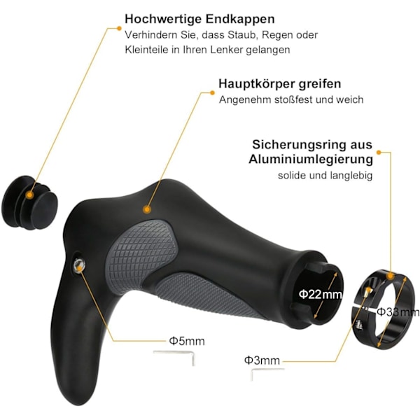 Sykkelstyre, Ergonomiske Gummisykkelstyre, Sklisikre Styre 22mm, for MTB BMX Sammenleggbare By-Sykler, Sparkesykkelstyre【HY】