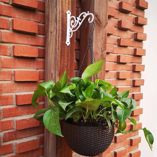 Hanging Plant Basket Bracket, 2 Pcs 16 cm Wall Hooks for Hanging Bird Feeders, Lantern, Wind Chimes (Screws Included, White)-FX-