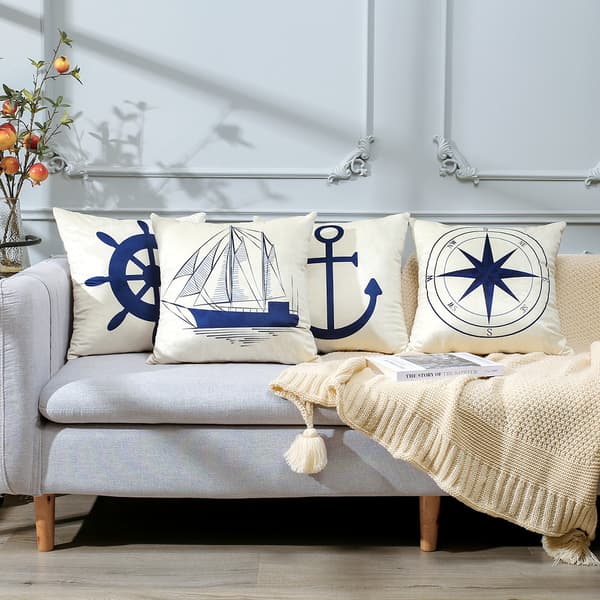 Set med 4 nautiska kuddfodral, marinankarmönster, 45 x 45-FX-