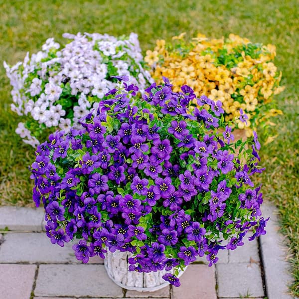 10 Artificial Flowers, Purple Artificial Flowers, UV-Resistant Plants