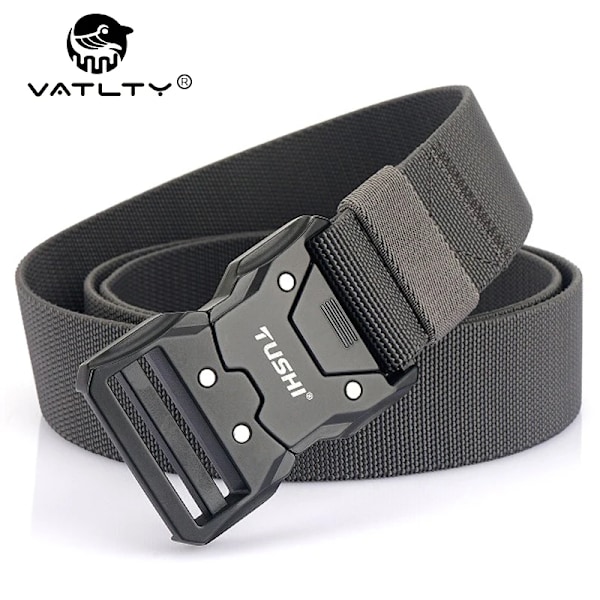 VATLTY Hurtigutløser Elastisk Belte Herre Hard Legering Spenne Sterk Ekte Nylon Dame Stretchbelte Utendørssport Arbeidsbelte Mann Khaki Khaki 125cm