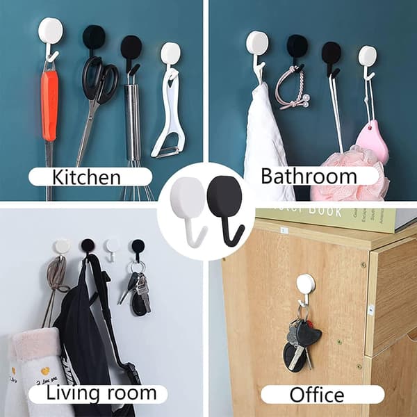 20 Pieces Black & White Self-Adhesive Plastic Hooks, Removable Wall Hooks for Bathroom, Kitchen, Office, Wardrobe, Glass-FX- Black White