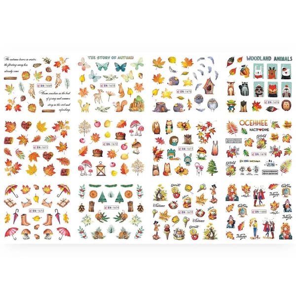 Höst Guld Löv Nagelstickers med Vattenöverföring för Manikyr-FX-