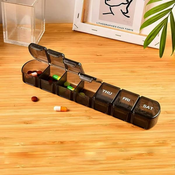 Doseringsboks for 1 ukes medisiner med store rom-FX- black
