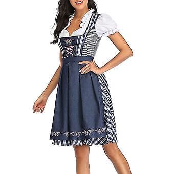 Oktoberfest Dirndl Kjole Traditionel Bayersk Ølpige Kostume (S Grå Blå)-FX-