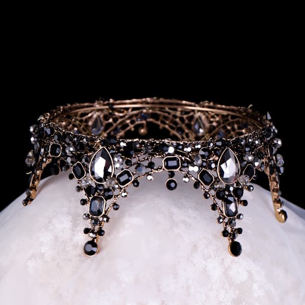 Barok sort krone gotisk tiara og kroner krystal brude dronning hovedpynt-FX-