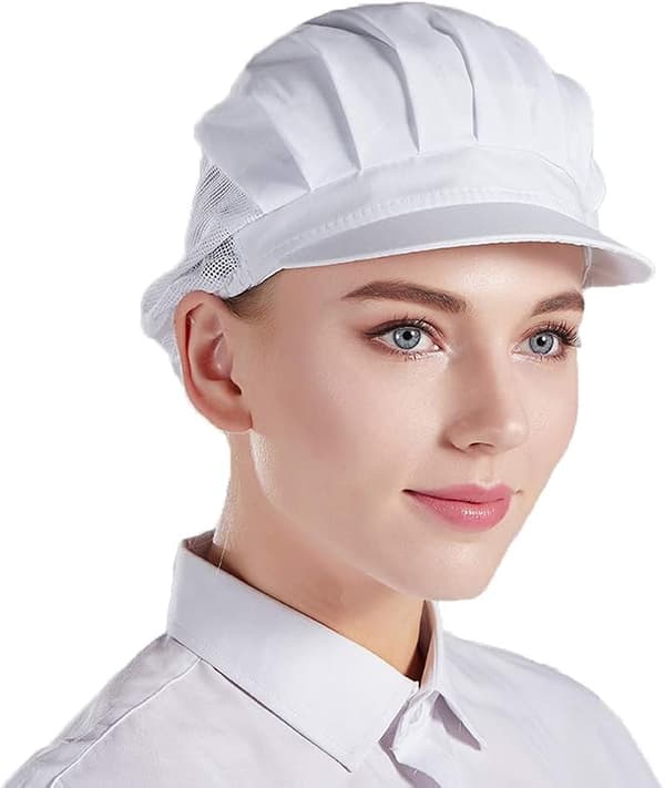 Sæt med 3 hvide kokkehatte med mesh unisex køkkenhuer til arbejde-FX-
