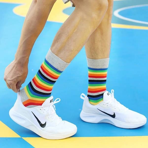 Socks - Comfortable High Cotton Socks - Colorful Striped Socks (5-pack)-FX-