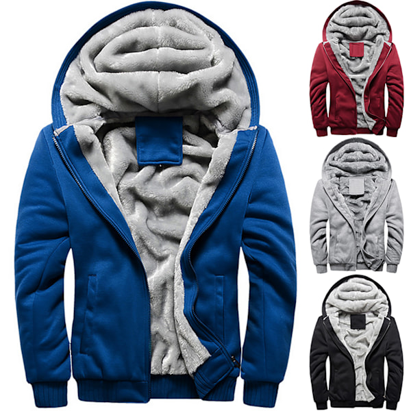 Mænds Tyk Fleeceforet Varmt Vinterjakke Blå 2XL 2XL Blue
