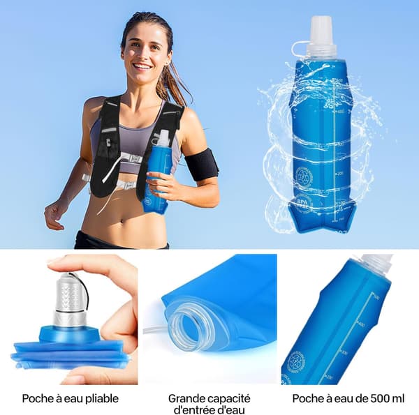 Running Vest with Hydration System and 2 Soft Flasks 500ml, Hydration Vest for Women and Men, Adjustable Breathable Backpack for Marathon Cycling-FX-