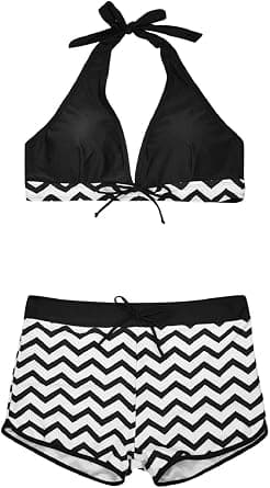 Rygglös 2-delad bikini för kvinnor, sportbadkläder, 2-delad bikini, kort bikini, hög midja, mönstrad bikini, plus size-bikini-FX-