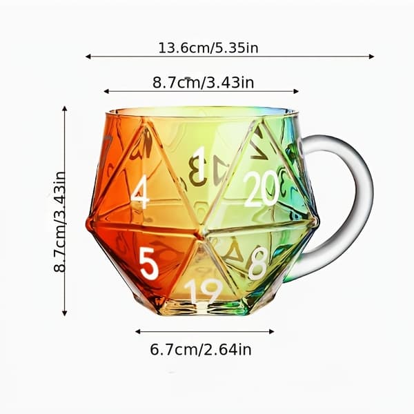 Unik polyedrisk tärningsmugg i glas för RPG-brädspel och sportfans 13.6x8.7cm