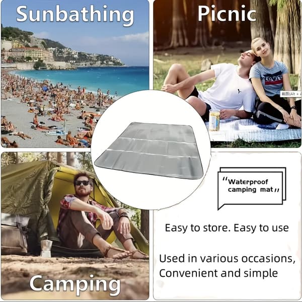 Sammenleggbar Campingmatte 200x100cm Perlebomull Piknikteppe Bærbar Utendørs 200x100cm