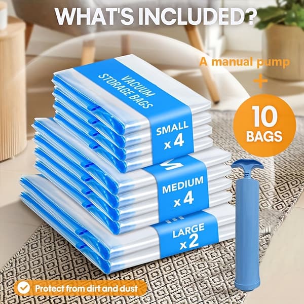 Vakuumkompresjonsoppbevaringsposer Sett 11 stk med håndpumpe Stor Medium Liten 11pcs Set Not provided