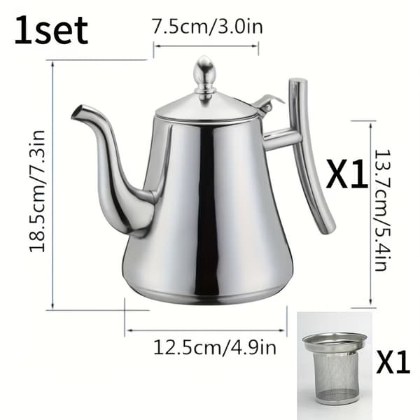 Tekanne i rustfritt stål med avtakbar sil for te og kaffe 1.5L Silvery