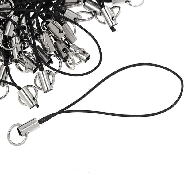 100-pak mobiltelefon-snor med kæde til MP3, USB-flashdrev, nøglering og ID-kortholder - Sort-FX-