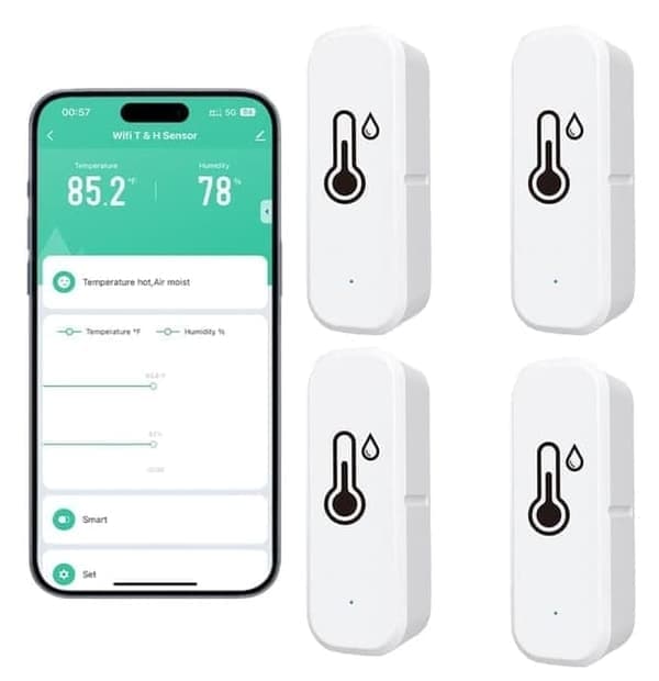 4-pakkaus älykäs WiFi-lämpömittari kosteusmittari lämpötila kosteusmittari sovellusvaroituksilla -FX-