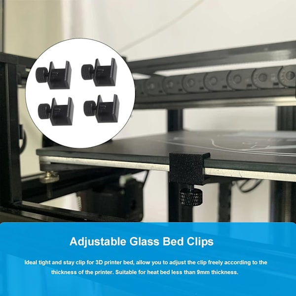 4 stk. glasbedklemmer, glashylde, til 3D-printer varm seng justerbart 3D-printertilbehør Sunmostar-FX-