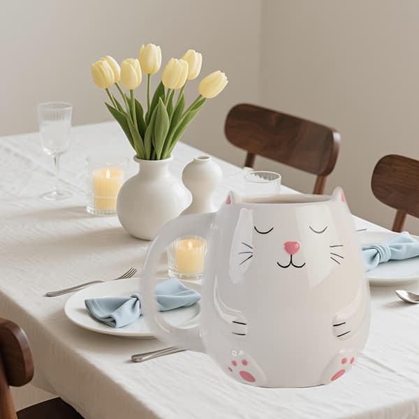 Handmålad keramikmugg med groda, 3D-djurkaffekopp för hem och kontor White Cat
