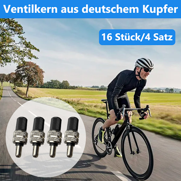 Sett, 4 deler sykkelventilsett med tetningsventilhetter tilbehør reservedeler tysk sykkel【HY】