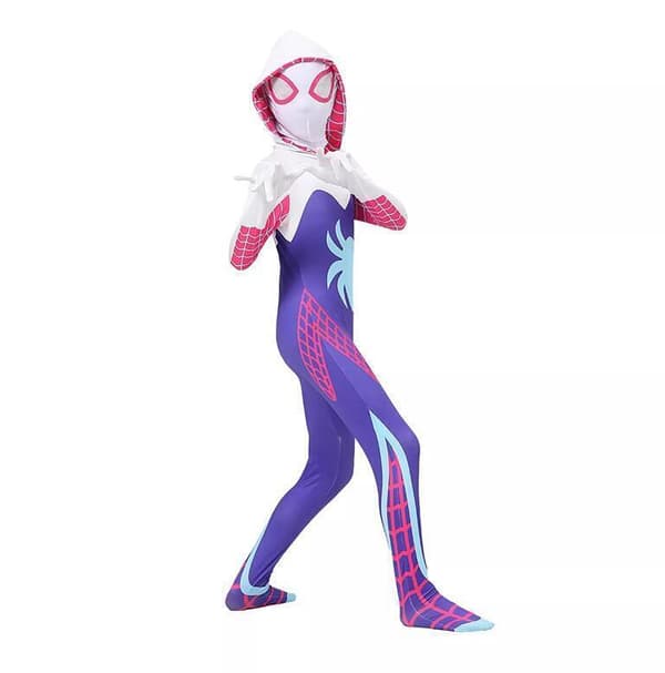 Piger Ghost Spider Gwen Cosplay Kostume - Lilla Jumpsuit til Halloween