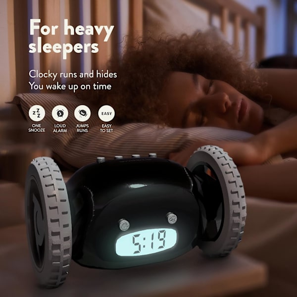 Rolling Alarm Clock - Extra Loud for Heavy Sleepers (Clockie Robo-FX-