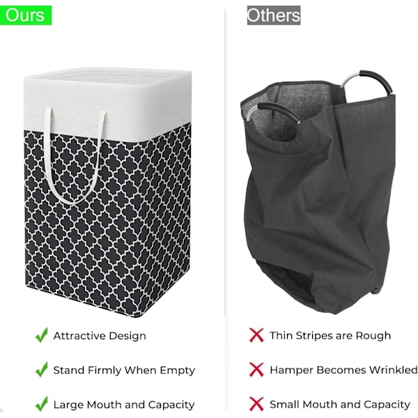 75L Large Laundry Basket - Freestanding Waterproof Laundry Hamper with Extended Handle - Foldable Tall Laundry Basket-FX- Black