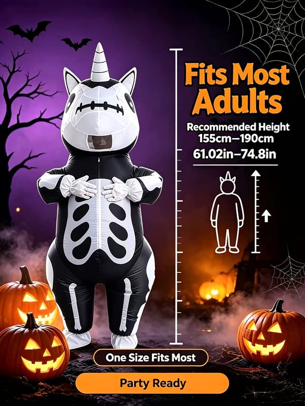 Oppusteligt Enhjørningekostume til Voksne, Nyhedsfesttøj til Halloween og Begivenheder One-size Black