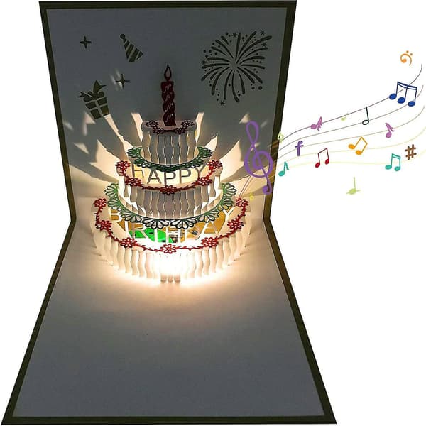 3D Musical Birthday Card, Automatic Play Happy Birthday Cake Card-FX-