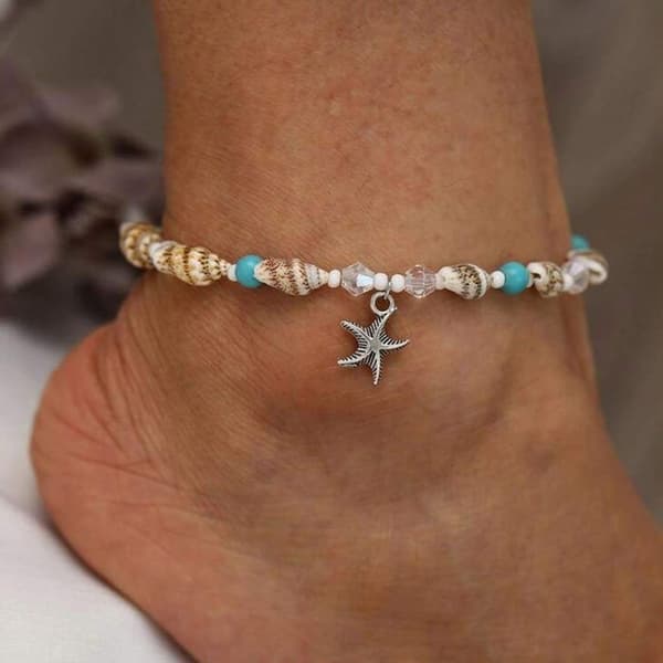 Anklet with turquoise starfish pendant for women