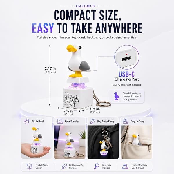 Seagull Button Keychain Birds Luminous Electronic Keychain Fun Fidgets Desk Toy-FX- 2pcs