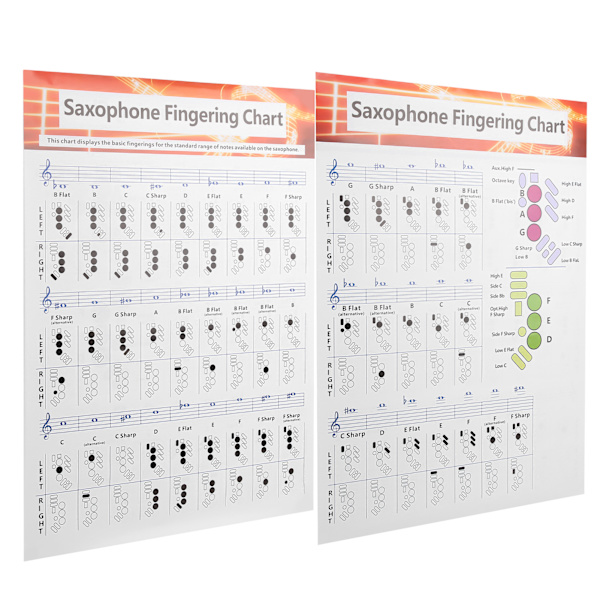 Saxophone Fingering Chart Basic Guide Practice Comparison Chart Portable Coated Paper-FX-