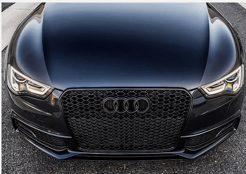 Sort blank frontgrillring logoemblem til Audi A1 A3 A4 A5 A6 273x94mm-FX-