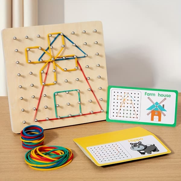 Geometrisk træ-pegboard-puslespil til børn, julegave-FX-