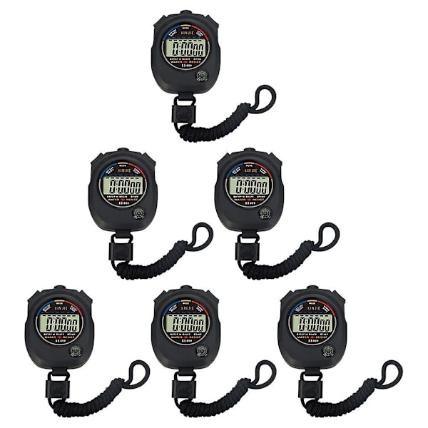 6-pak konkurrencetimer, konkurrencetimer, elektronisk ur, praktisk træningstimer (6 stykker, sort)‘-UU-