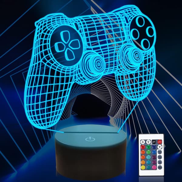 3D Gamepad Illusjonslampe, Spillkontroller Nattlampe med Fjernkontroll-FX-