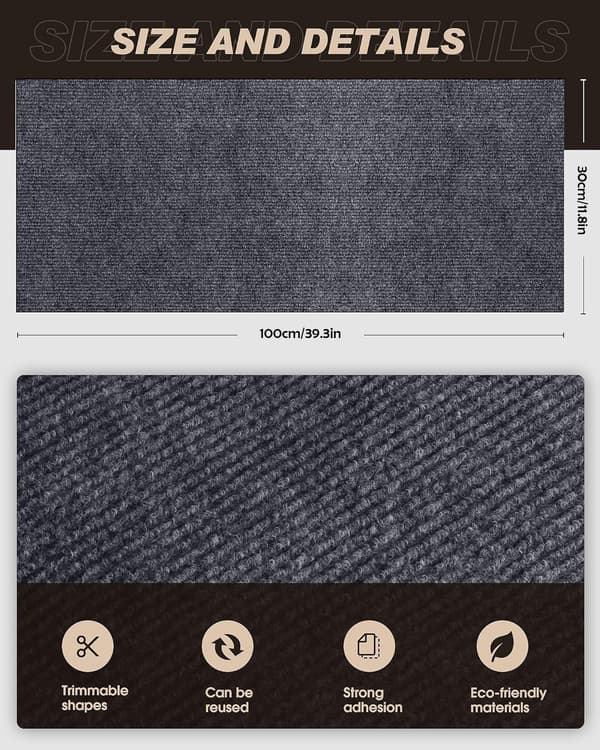 Selvklebende klorematte for katter 11,8x39,3 tommer, trimmbar teppebeskytter for møbler og vegger - DIY erstatningsputer for kattetre i mørkegrått