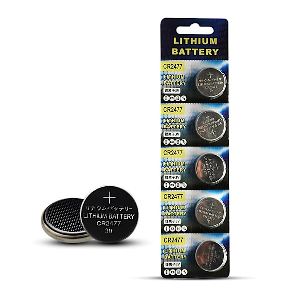 5-pak CR2477 litiumbatterier med høj kapacitet, 1000 mAh knapcelle, langvarig strømforsyning til ur, fjernbetjening