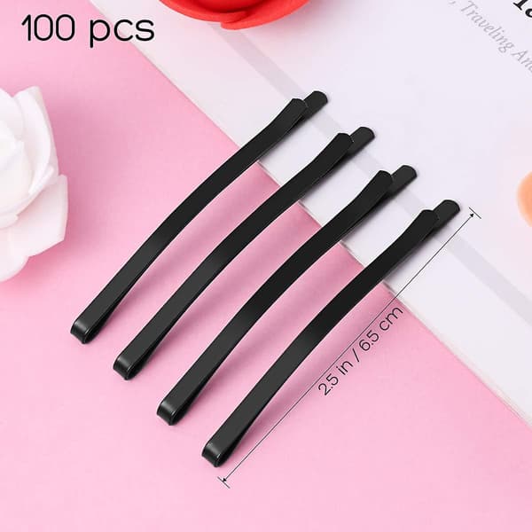 100 stk. brede hårnåle sorte metal bobby pins klassiske minimalistiske hårstylingklemmer til kvinder - --FX-