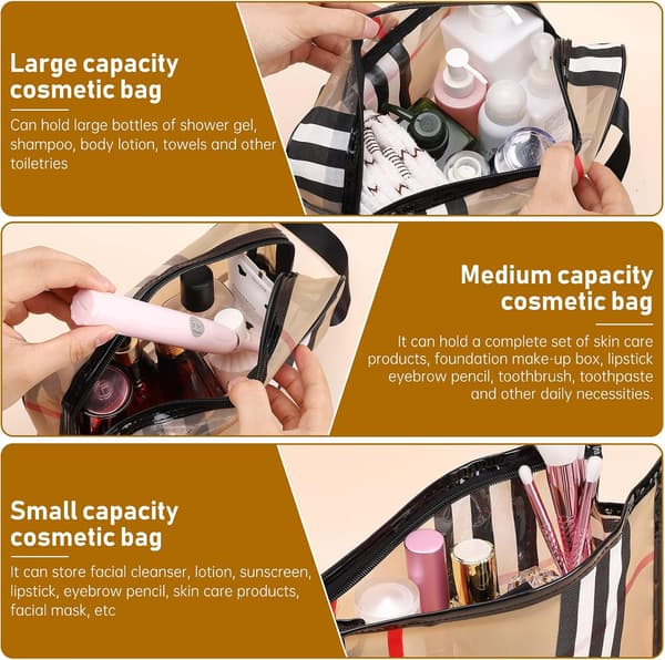 3-pak toilettaske, vandafvisende PVC-makeuptaske med-FX-