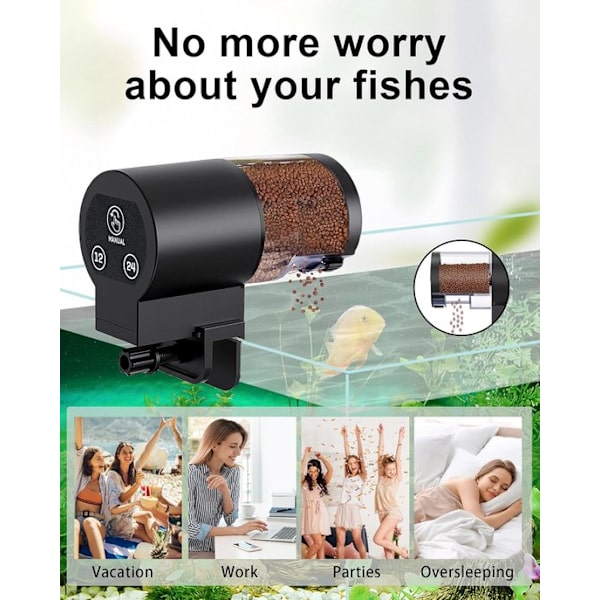 Automatic Feeder - Automatic Aquarium Feeder - Large 100ml Capacity - With Adjustable Feeding Timer - Battery Operated - Suitable for Flakes and Pe-FX-