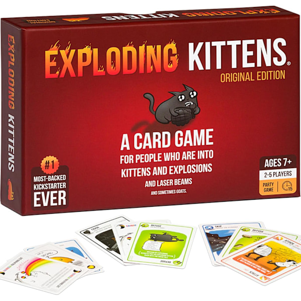 Exploding Kittens - Korttipeli | Perheystävällinen juhlanpelit | Ruotsi | Ikä 7+ | 2-5 pelaajaa | Peliaika 10-20 minuuttia